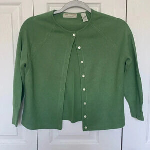 Lord and Taylor Two Ply 100% Cashmere Cardigan- Green